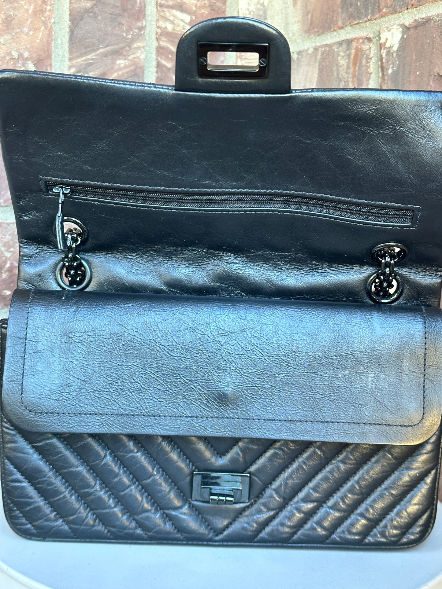 Chanel So Black Reissue 2.55 Flap Bag Chevron Aged Calfskin 225	57985