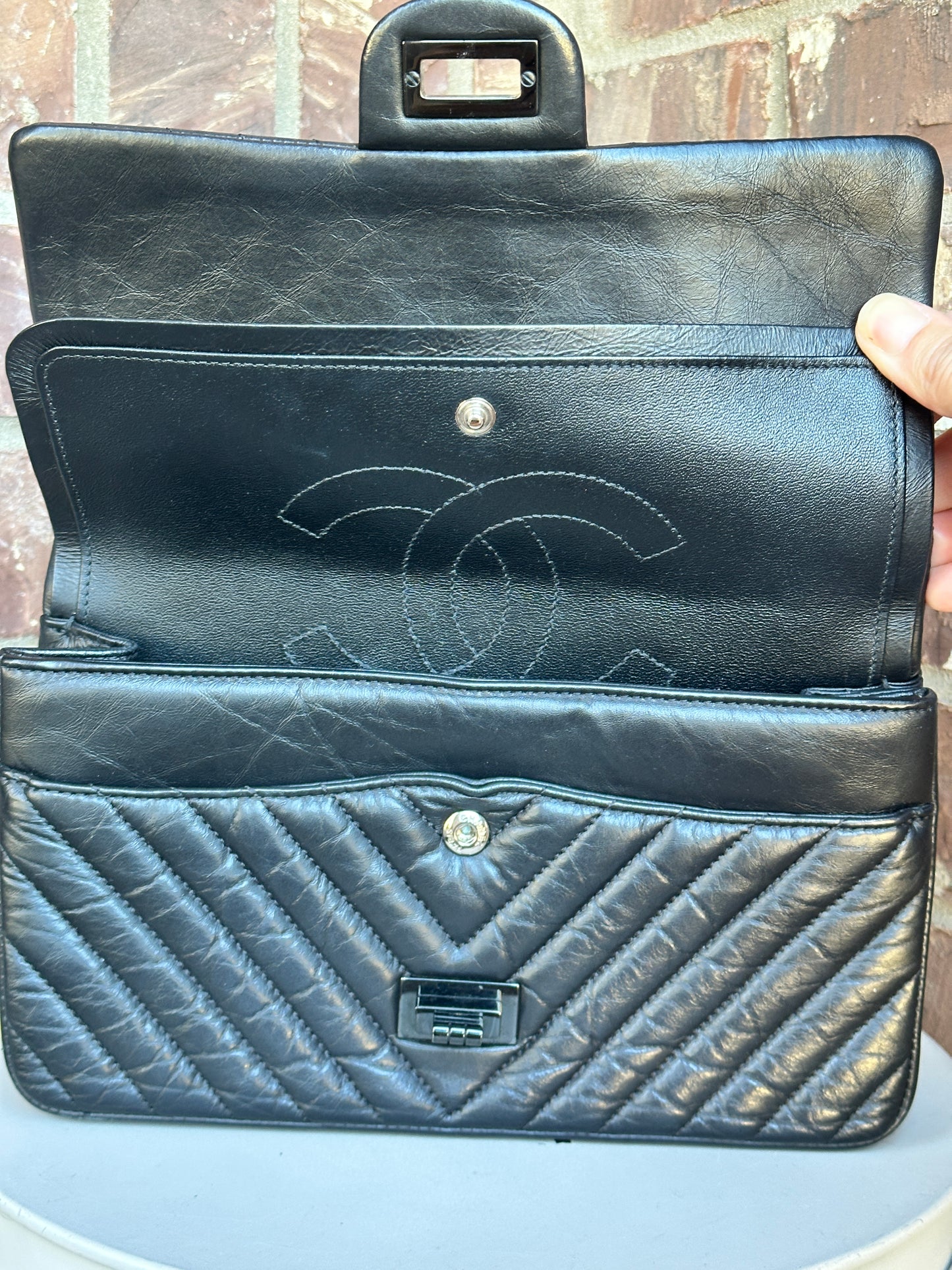 Chanel So Black Reissue 2.55 Flap Bag Chevron Aged Calfskin 225	57985