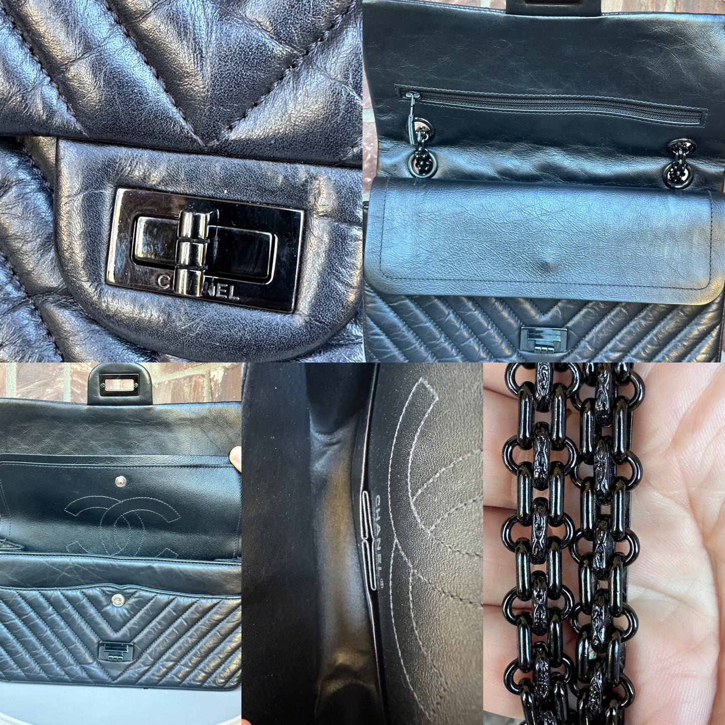 Chanel So Black Reissue 2.55 Flap Bag Chevron Aged Calfskin 225	57985