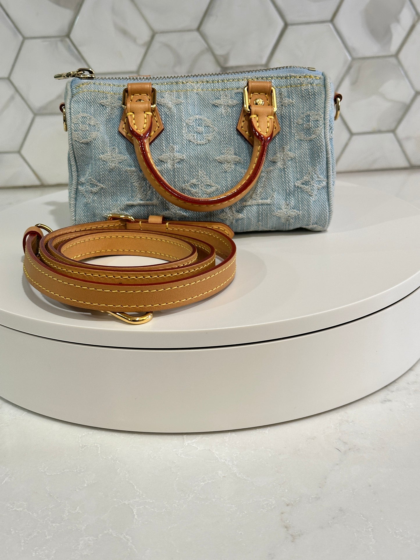 Louis Vuitton Speedy Bandouliere Denim Sky Nano 52269