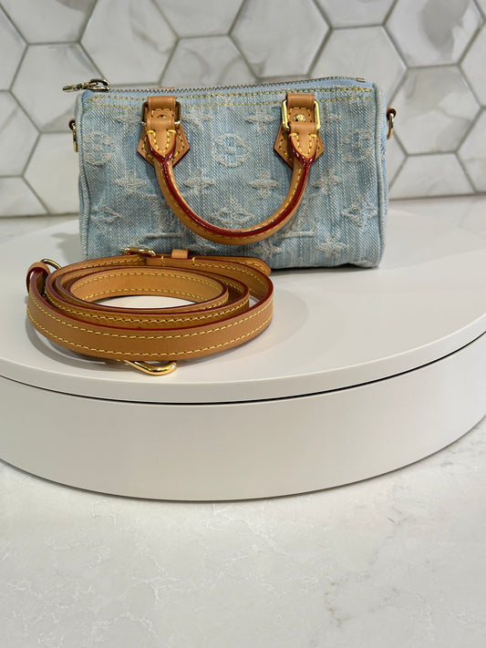 Louis Vuitton Speedy Bandouliere Denim Sky Nano 52269