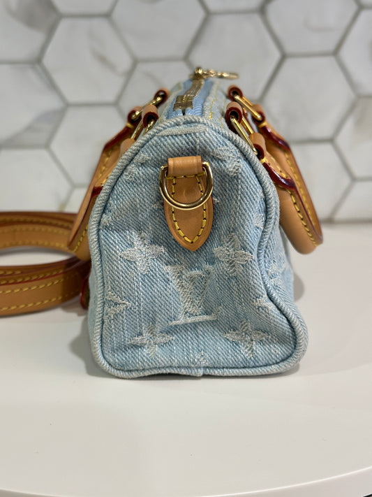 Louis Vuitton Speedy Bandouliere Denim Sky Nano 52269