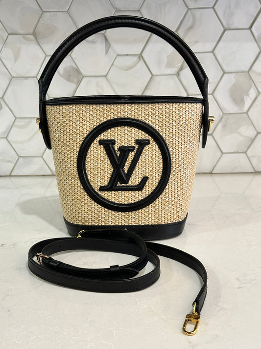 Louis Vuitton Petit Bucket NM Bag Raffia with Leather 64118