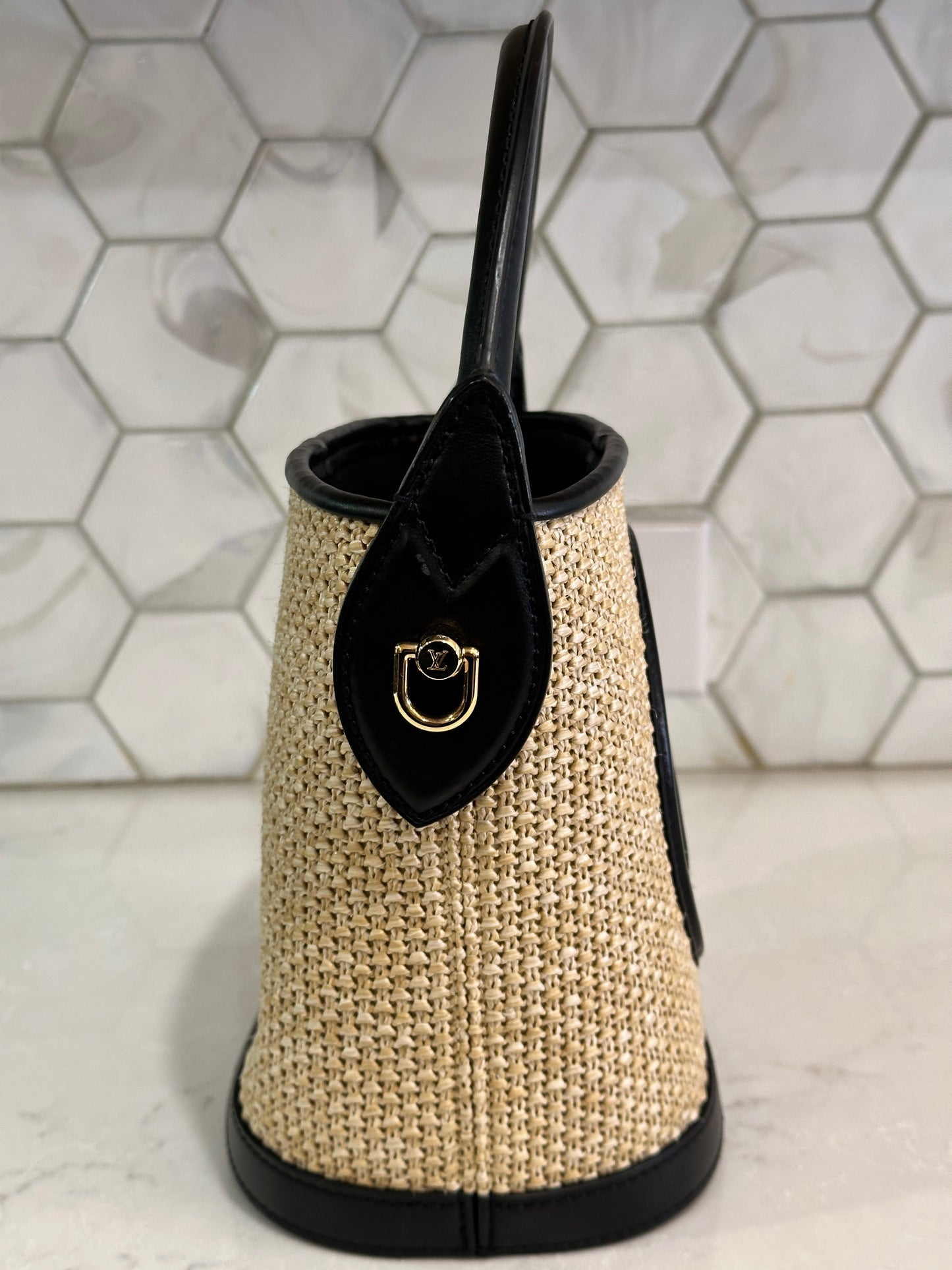 Louis Vuitton Petit Bucket NM Bag Raffia with Leather 64118