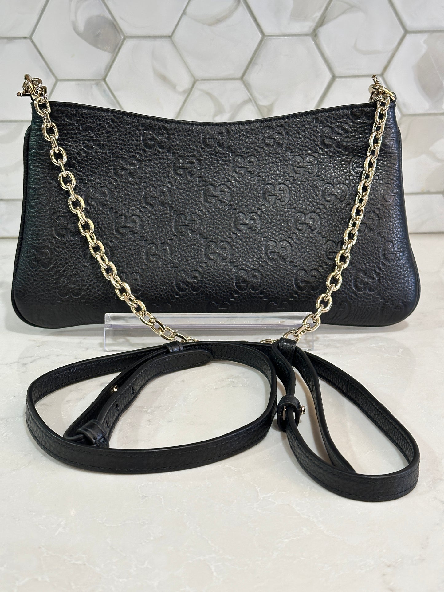 Gucci Emblem Chain Shoulder Bag Guccissima Leather Medium	61114