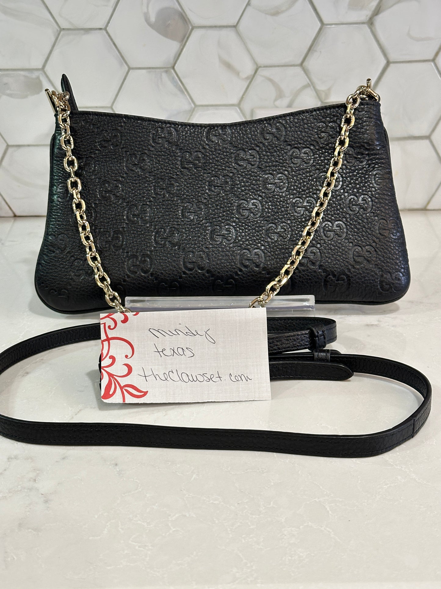 Gucci Emblem Chain Shoulder Bag Guccissima Leather Medium	61114