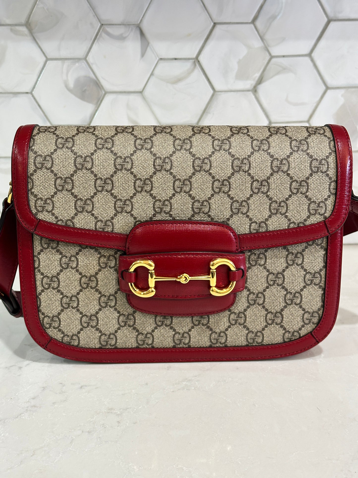 Gucci Horsebit 1955 Shoulder Bag GG Canvas with Leather 44439