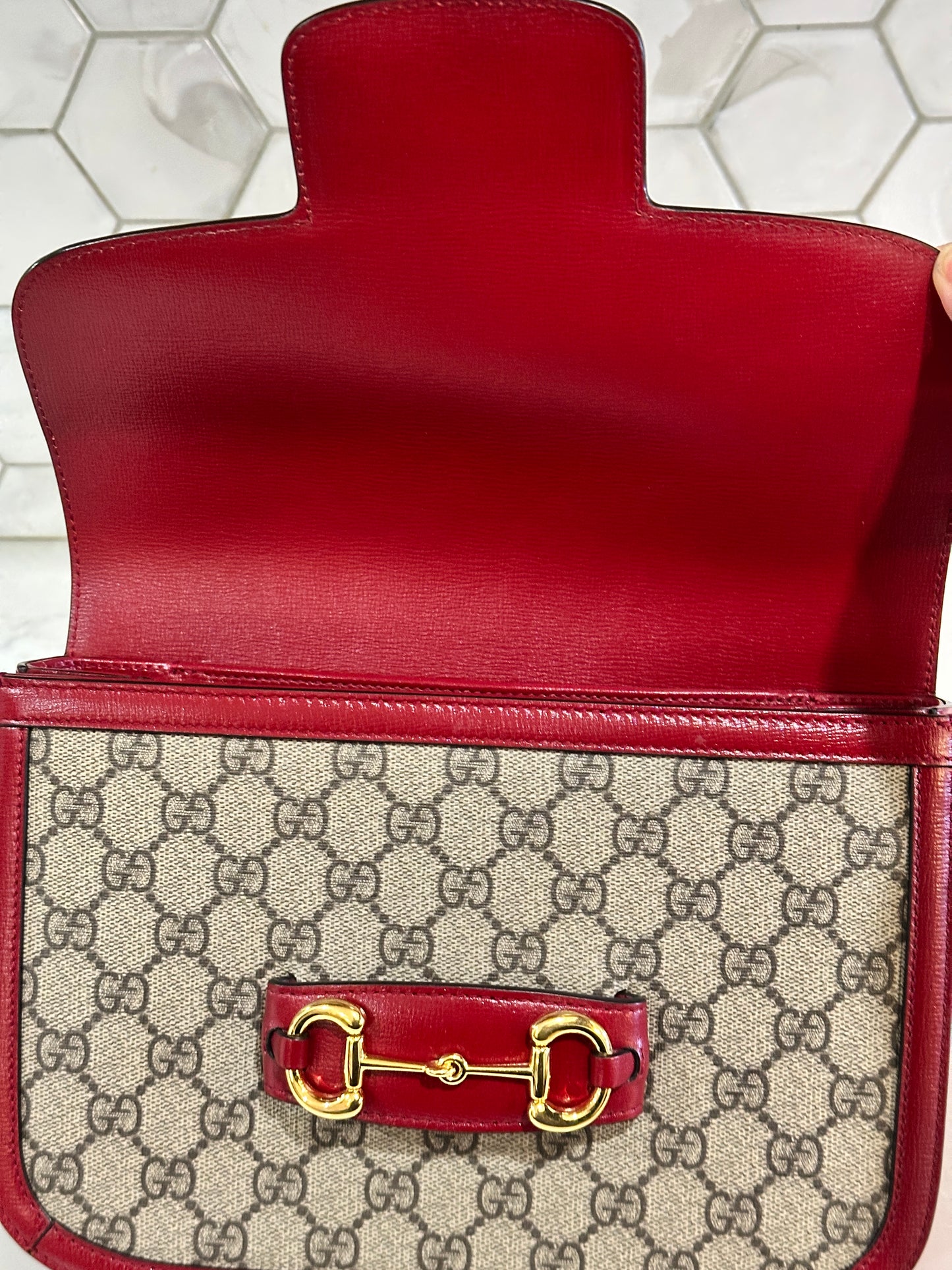 Gucci Horsebit 1955 Shoulder Bag GG Canvas with Leather 44439