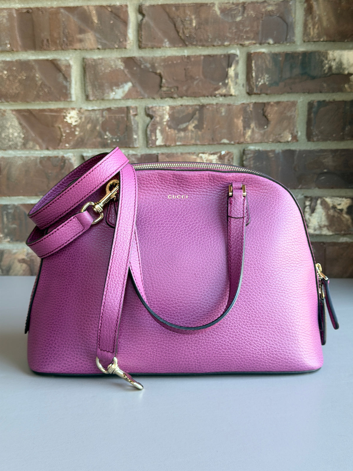 Gucci Lady Dollar Dome Satchel Leather Medium Purple 95045