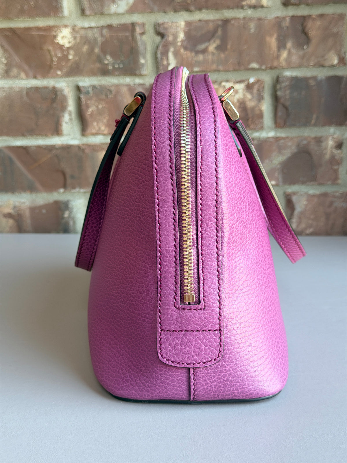 Gucci Lady Dollar Dome Satchel Leather Medium Purple 95045