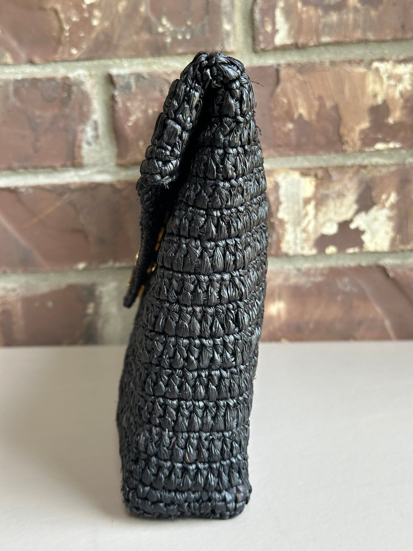 Saint Laurent Cassandre Envelope Clutch Raffia Large Black 42532