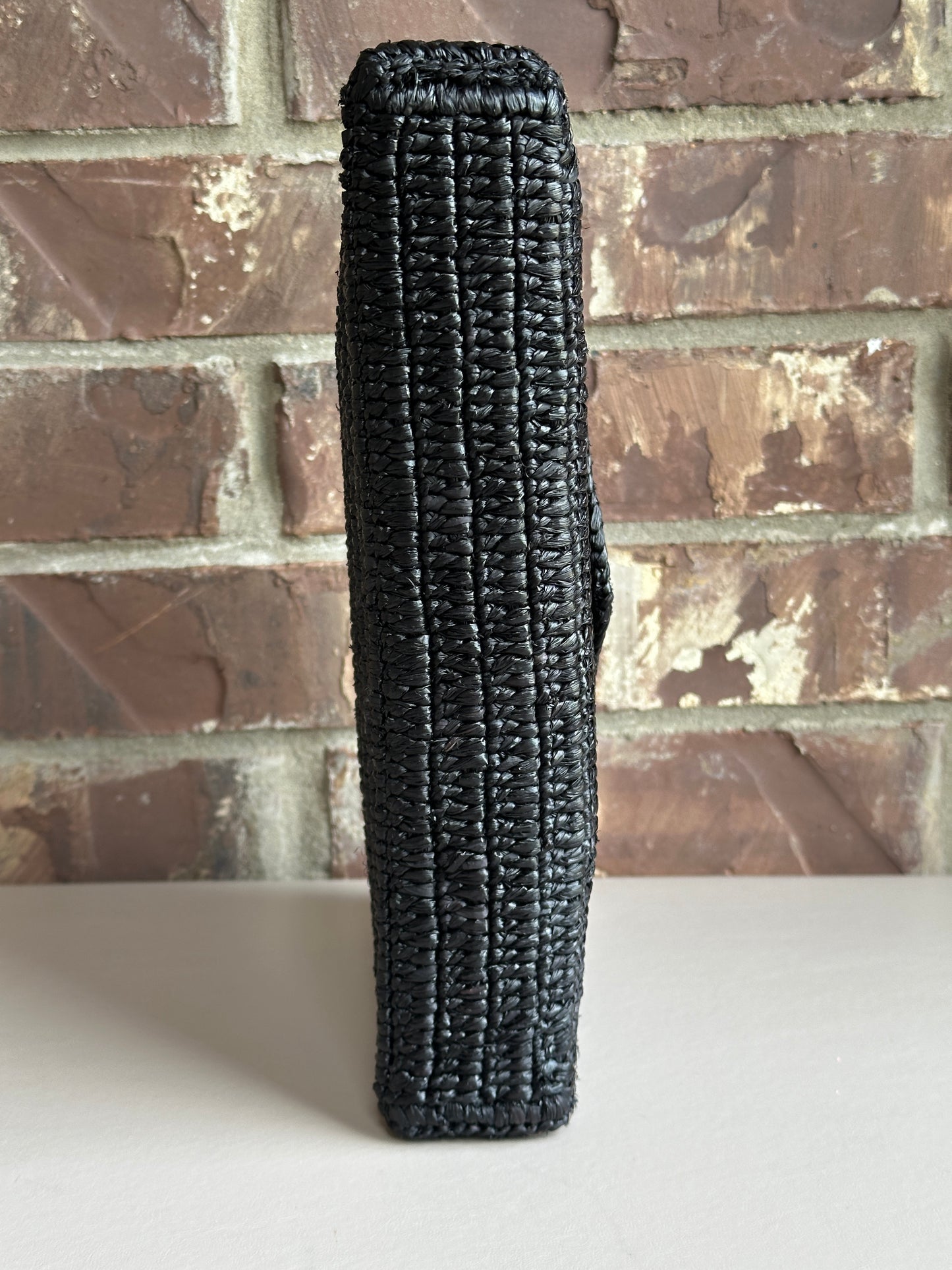 Saint Laurent Cassandre Envelope Clutch Raffia Large Black 42532