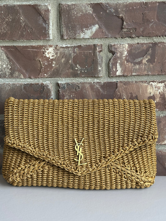 Saint Laurent Cassandre Envelope Clutch Raffia Large Brown 84238