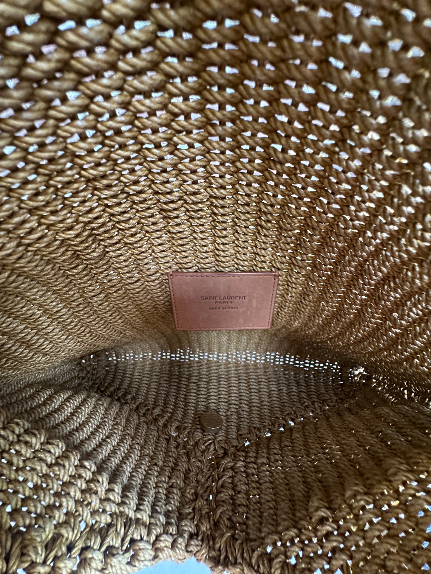 Saint Laurent Cassandre Envelope Clutch Raffia Large Brown 84238