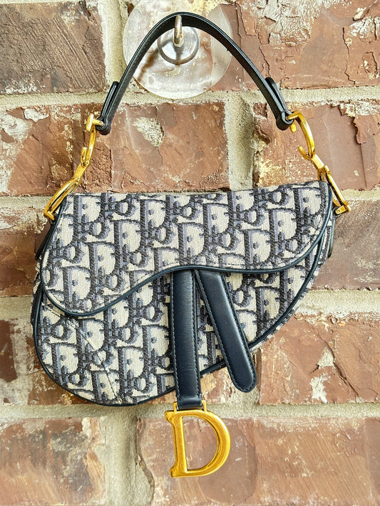 Christian Dior Saddle Handbag Oblique Canvas Mini Blue 20875