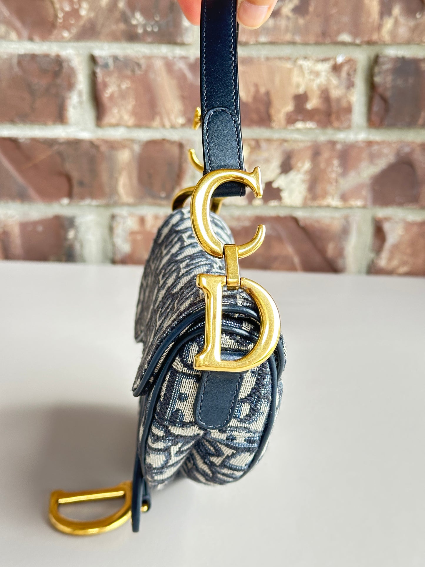 Christian Dior Saddle Handbag Oblique Canvas Mini Blue 20875