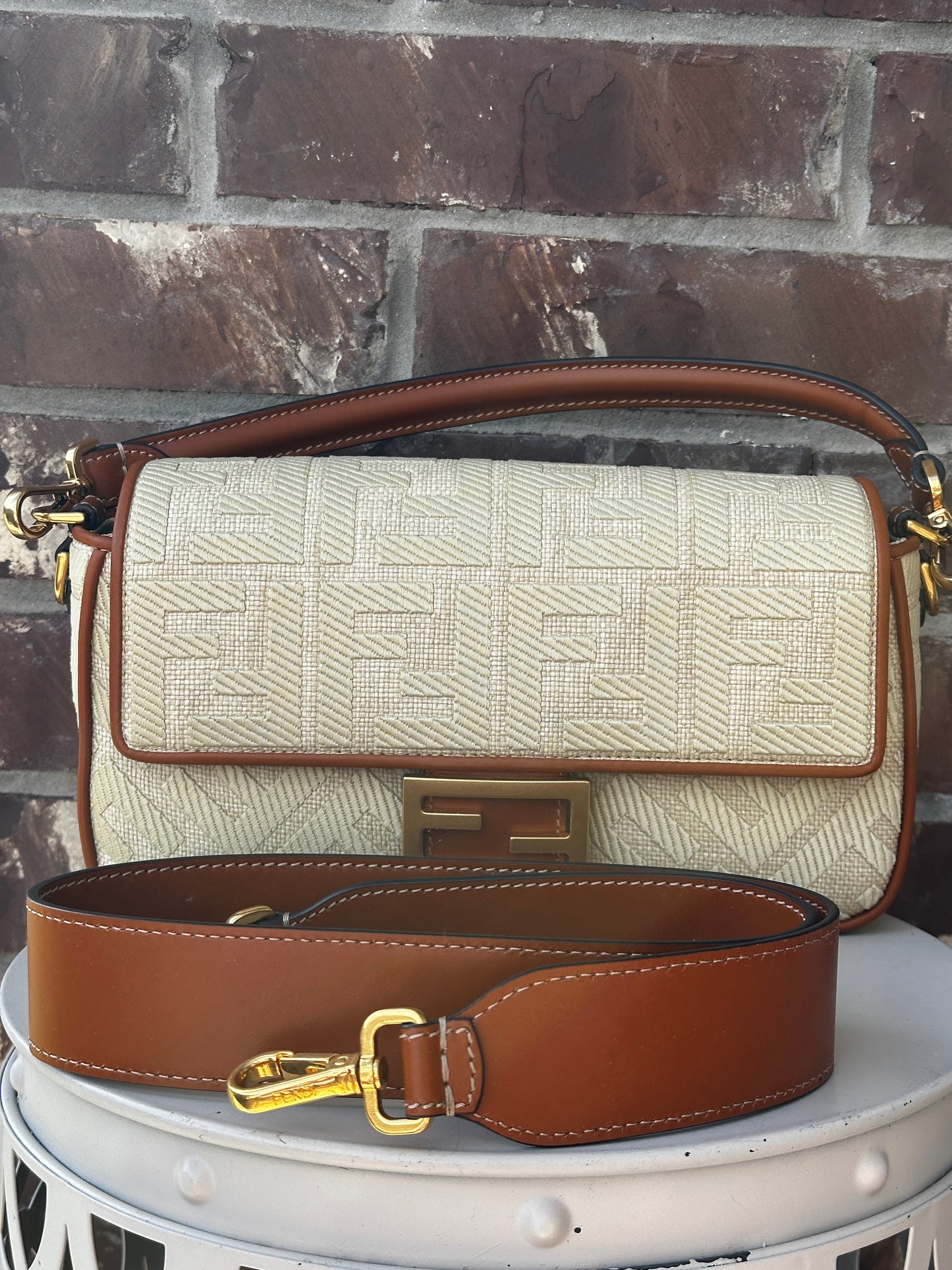 Fendi Baguette Zucca Embroidered Raffia Medium 51124