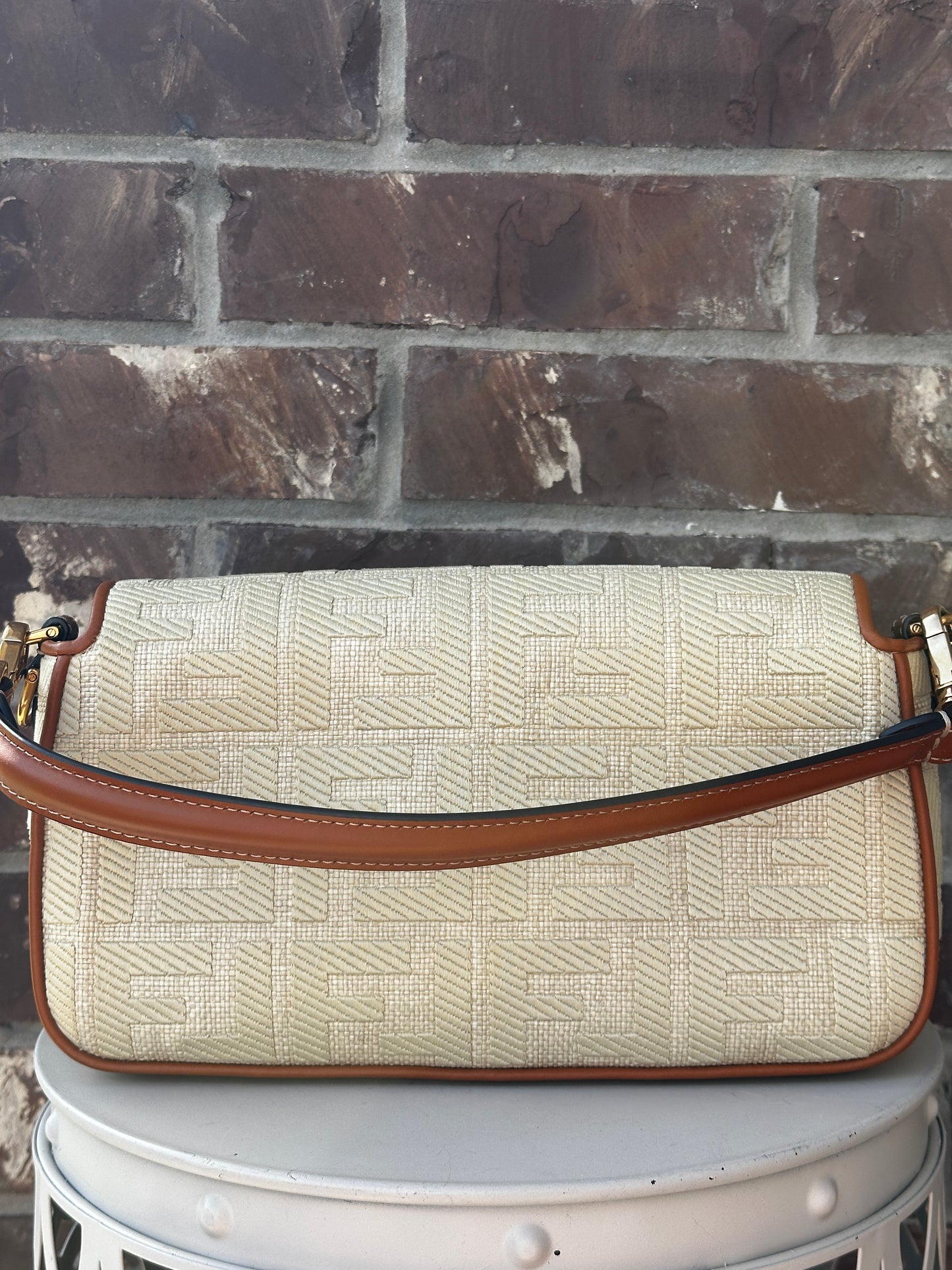 Fendi Baguette Zucca Embroidered Raffia Medium 51124