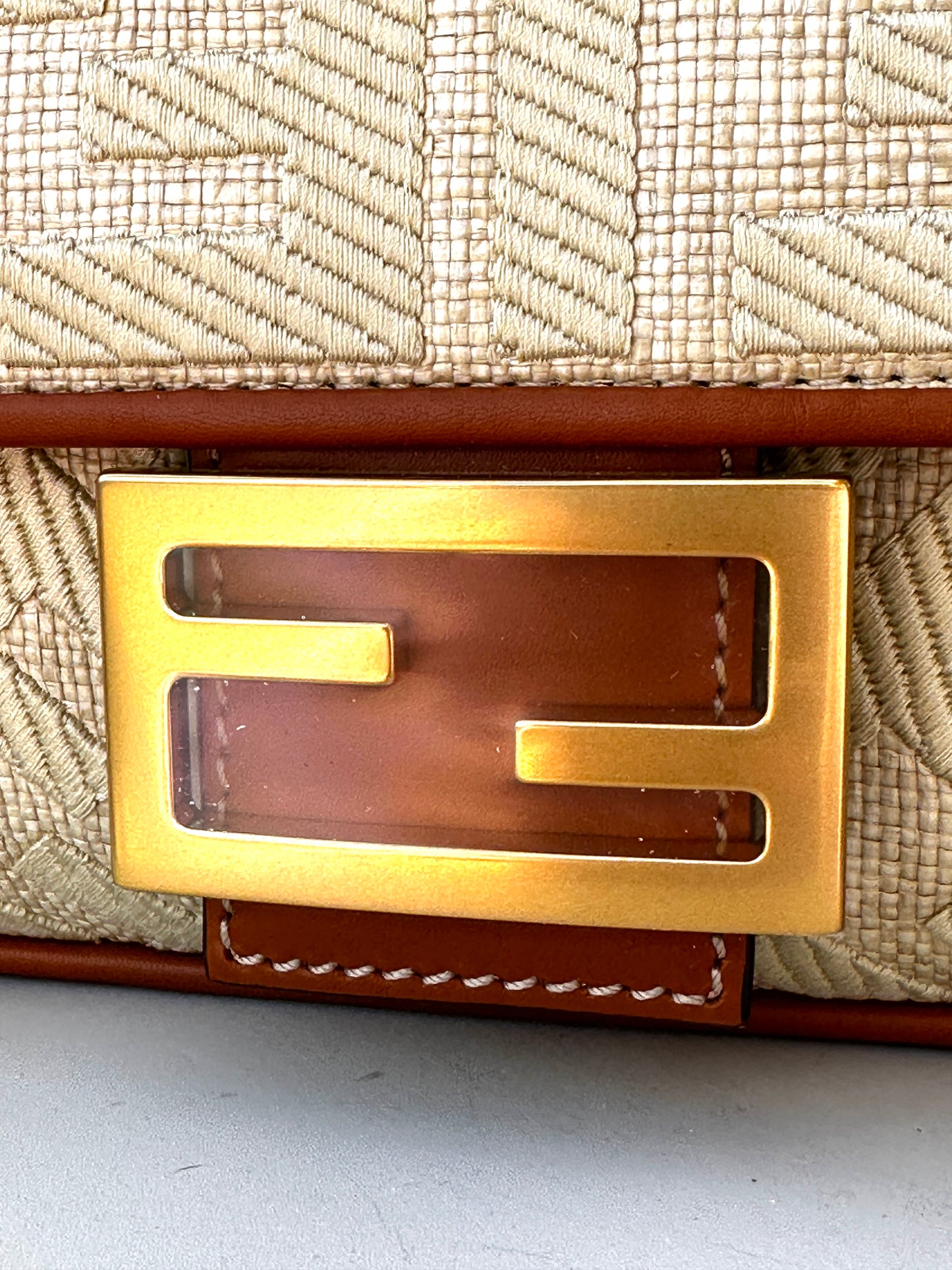 Fendi Baguette Zucca Embroidered Raffia Medium 51124