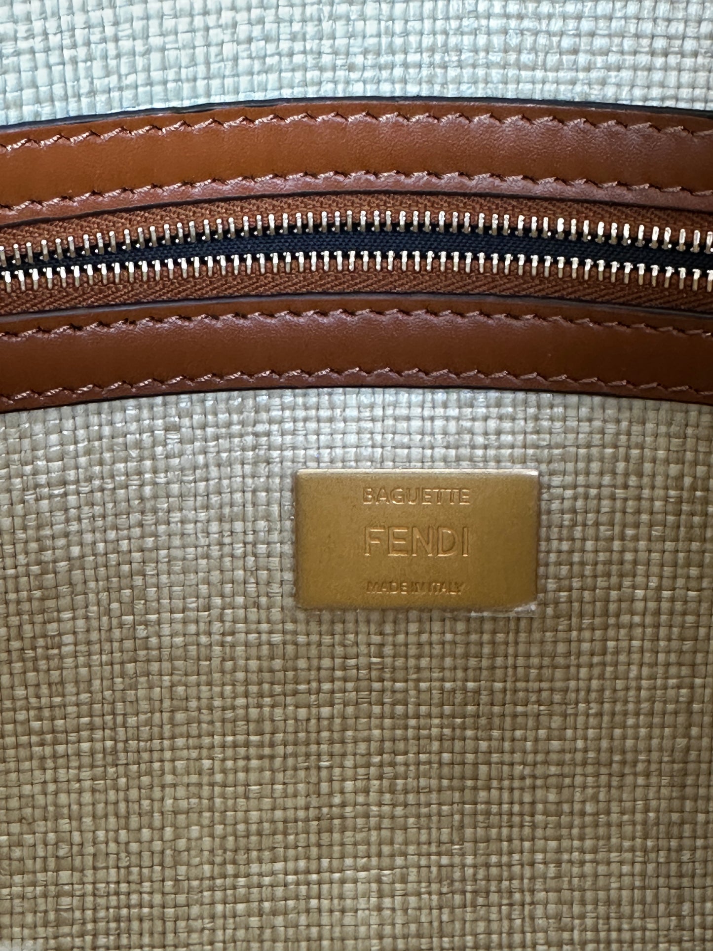 Fendi Baguette Zucca Embroidered Raffia Medium 51124