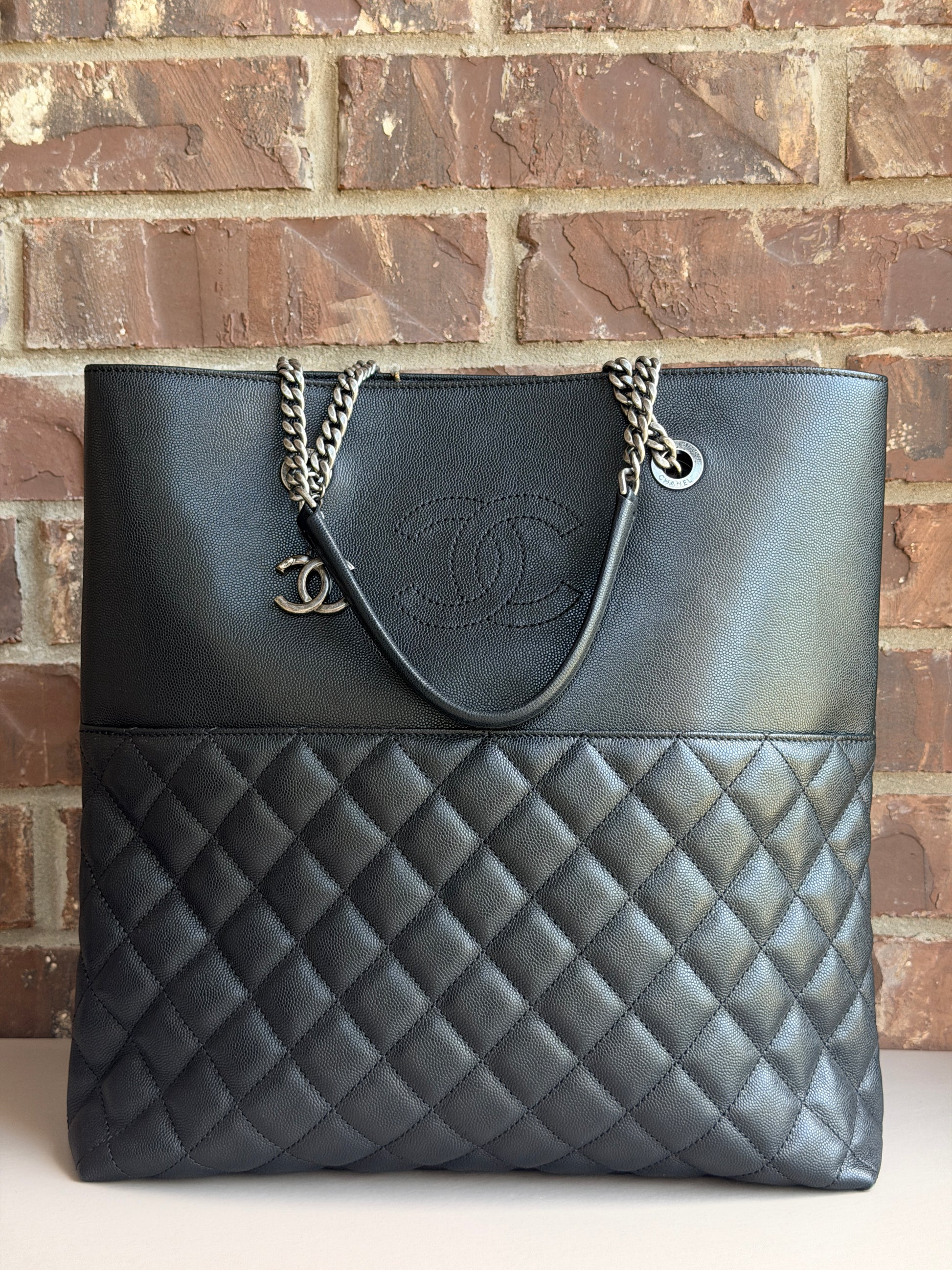 Chanel Urban Delight Chain Tote Quilted Caviar Large Black 82746