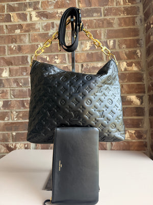 Louis Vuitton Coussin Hobo Monogram Embossed Lambskin MM Black 28169