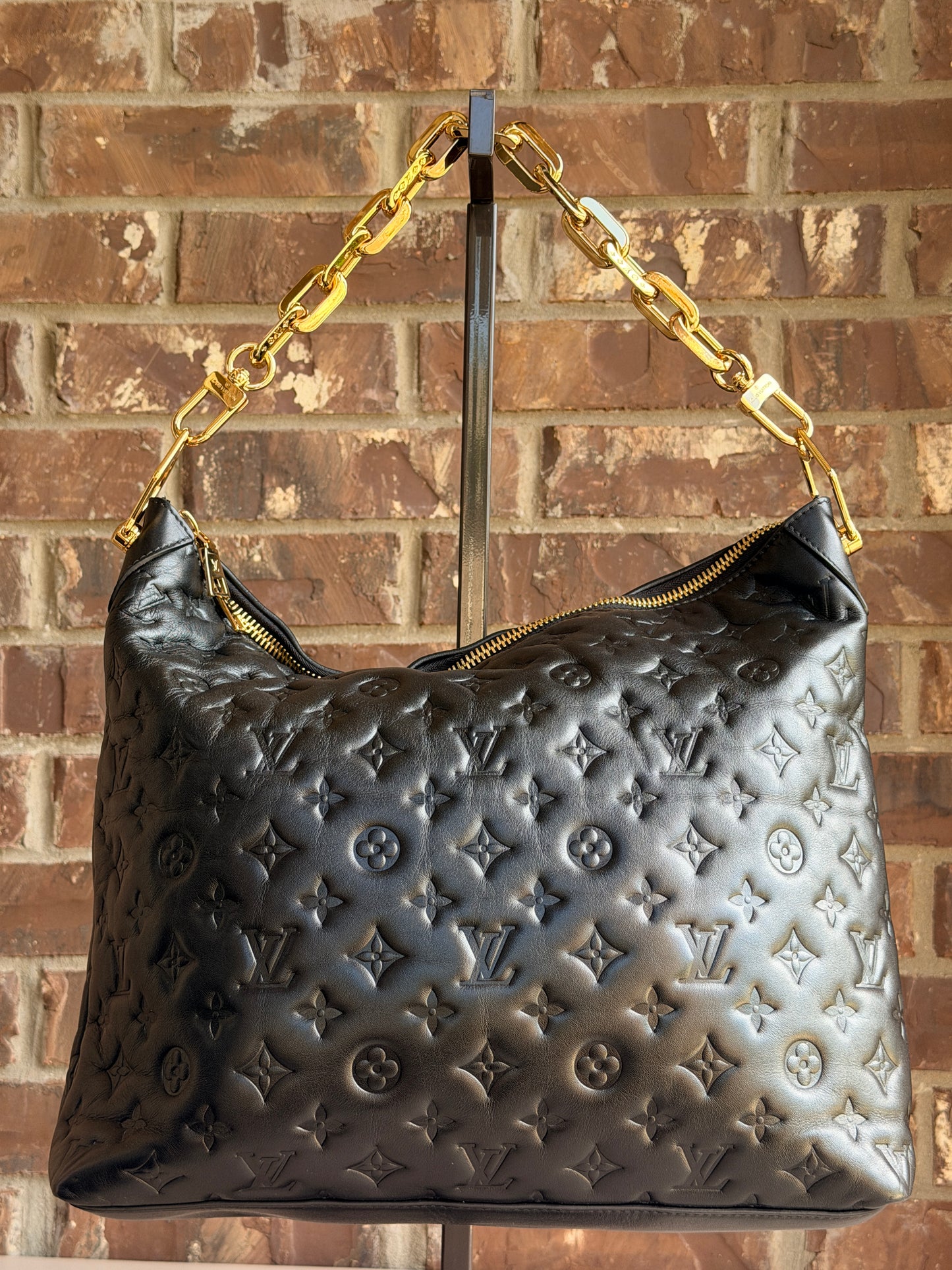 Louis Vuitton Coussin Hobo Monogram Embossed Lambskin MM Black 28169