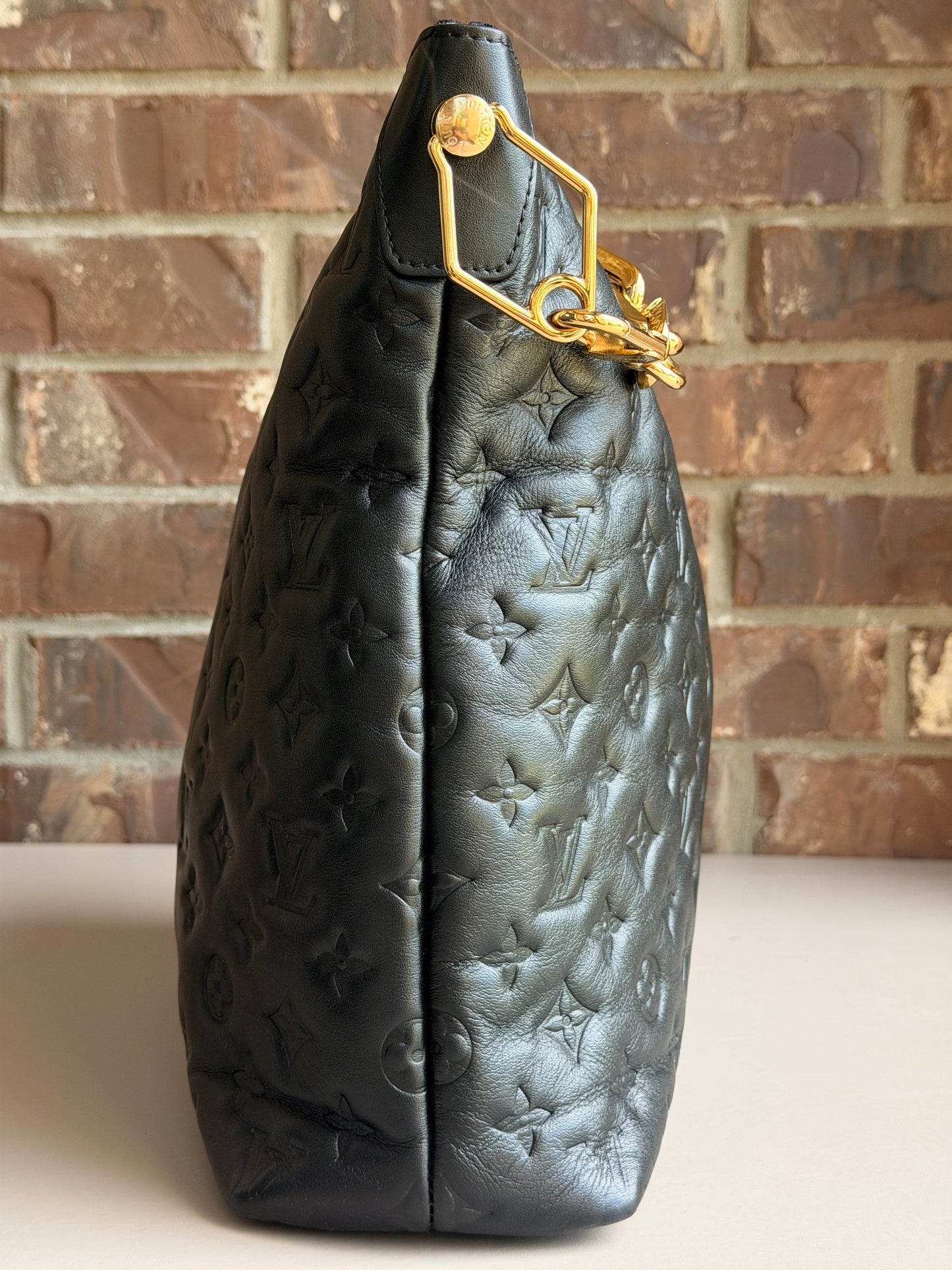 Louis Vuitton Coussin Hobo Monogram Embossed Lambskin MM Black 28169