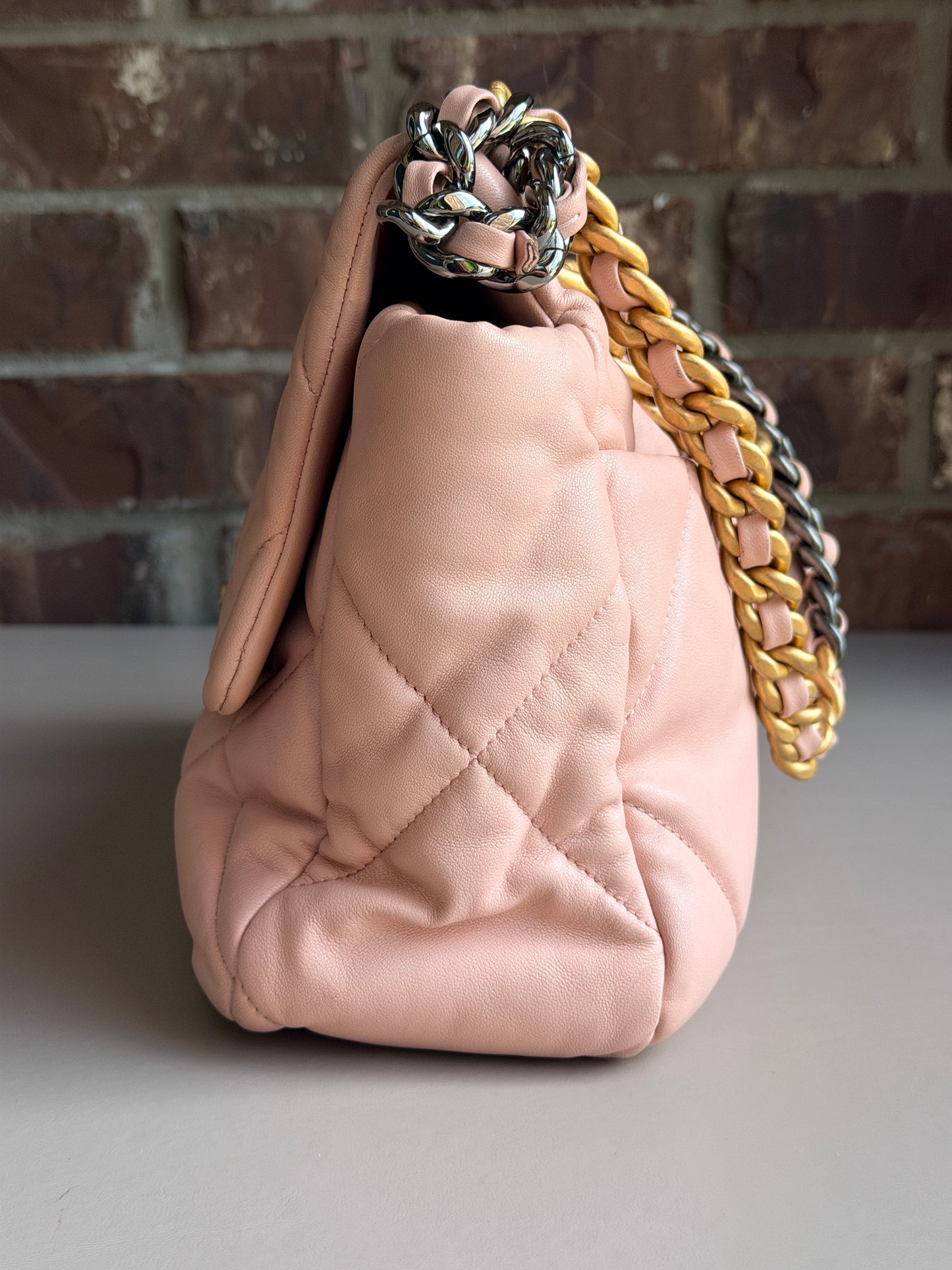Chanel 19 Flap Bag Quilted Leather Large Light Pink 82937
