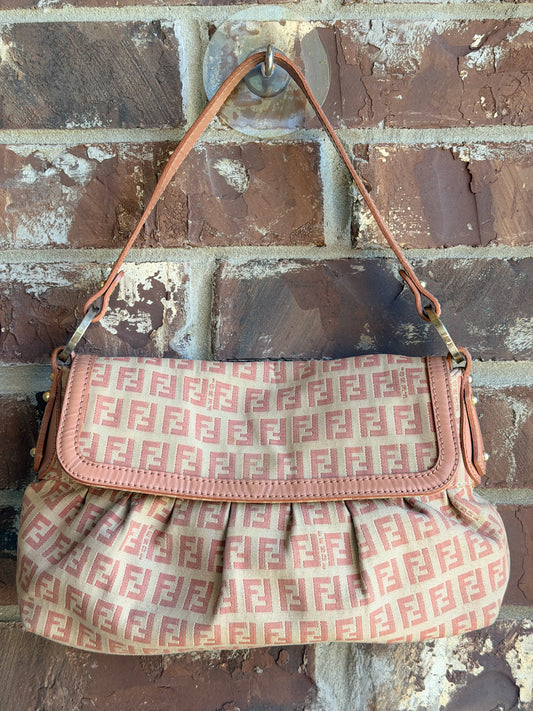 Fendi Chef Flap Bag Zucchino Canvas Small Pink 34674