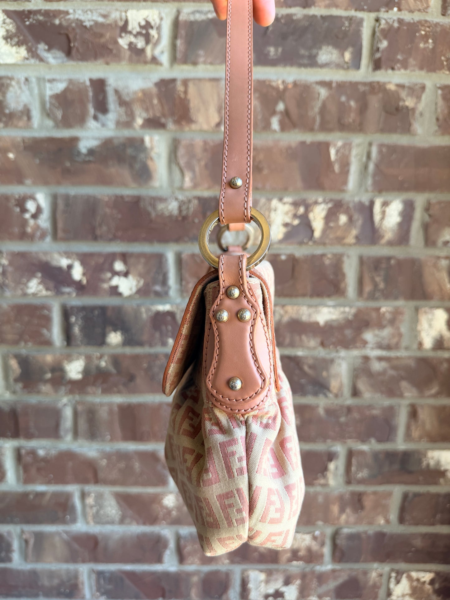 Fendi Chef Flap Bag Zucchino Canvas Small Pink 34674