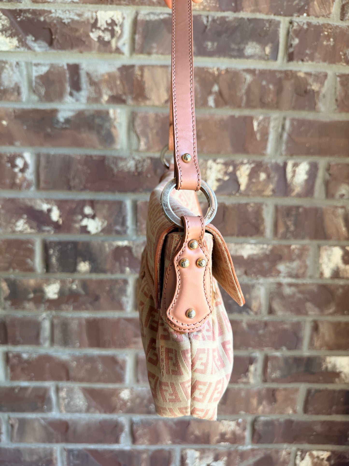 Fendi Chef Flap Bag Zucchino Canvas Small Pink 34674