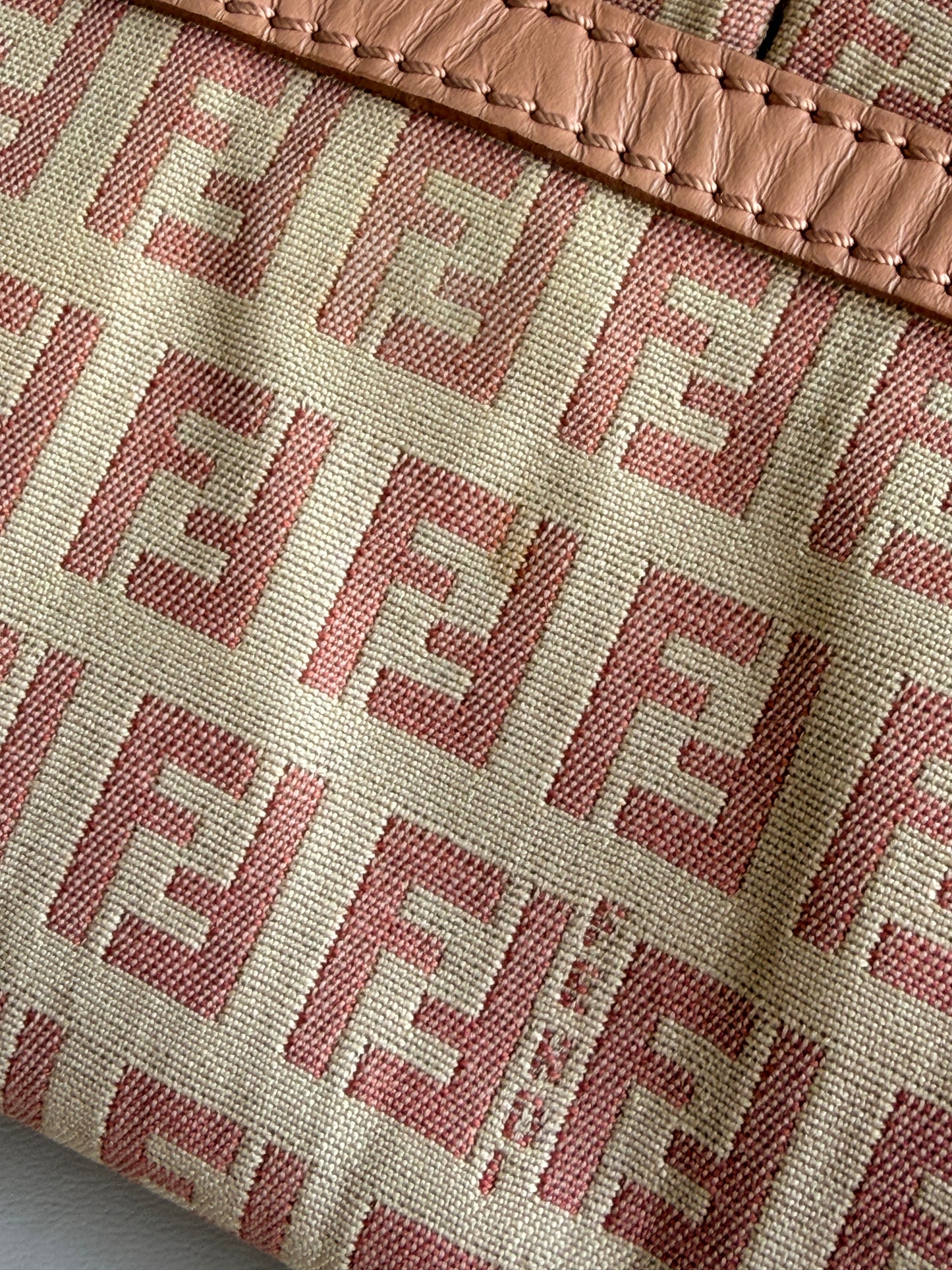Fendi Chef Flap Bag Zucchino Canvas Small Pink 34674