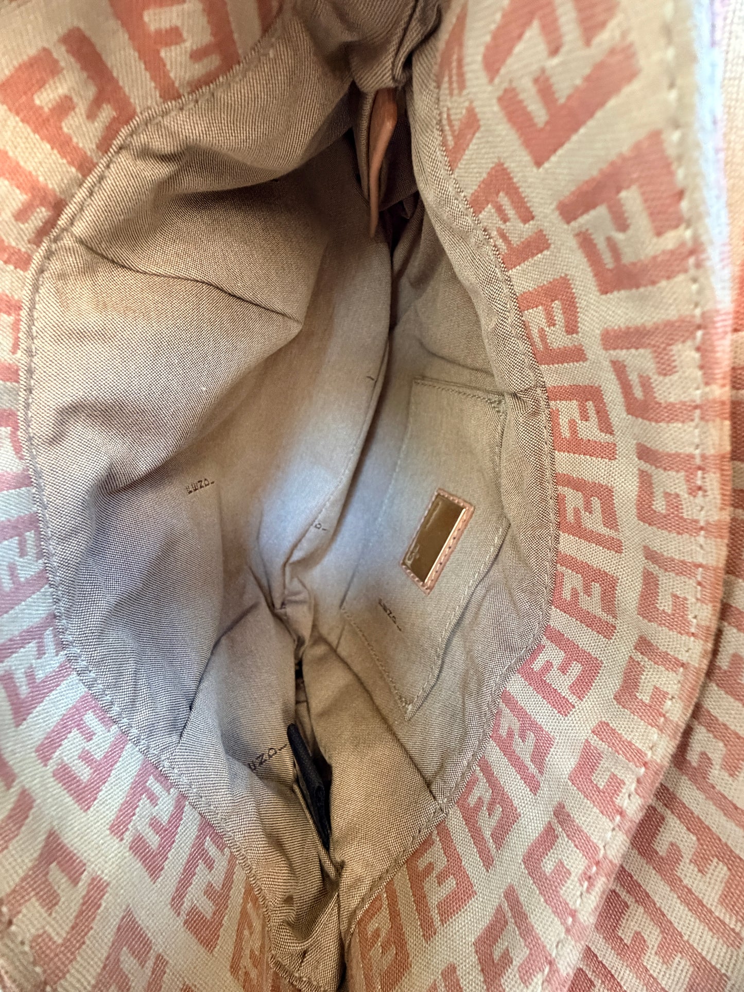 Fendi Chef Flap Bag Zucchino Canvas Small Pink 34674