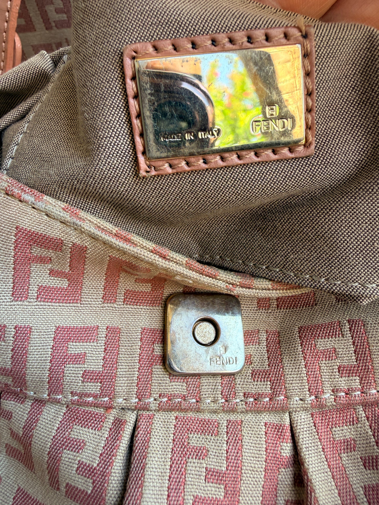 Fendi Chef Flap Bag Zucchino Canvas Small Pink 34674