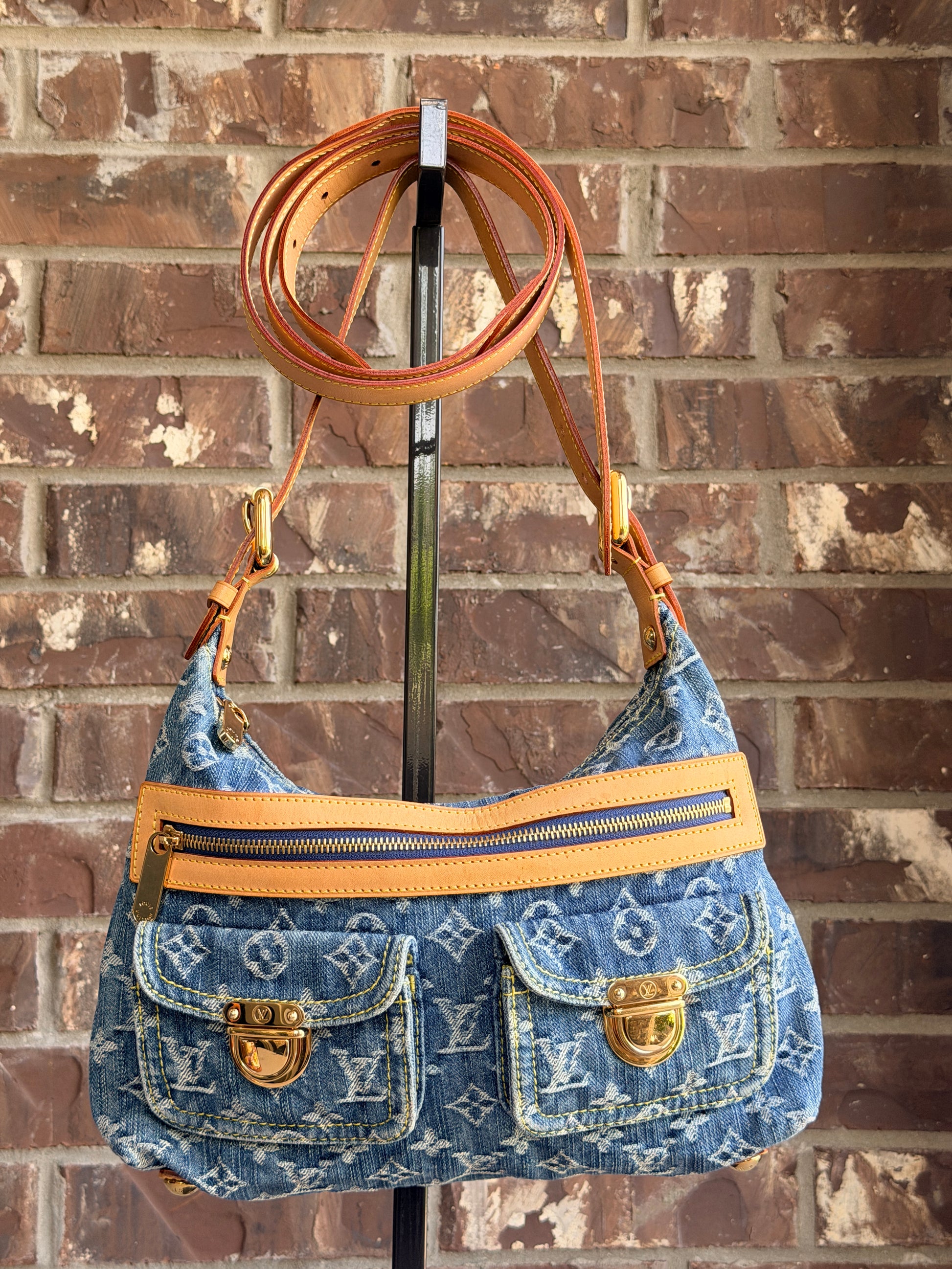 Louis Vuitton Baggy Handbag Denim PM	Blue 52384