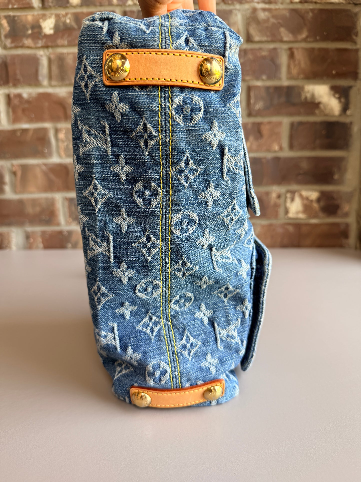 Louis Vuitton Baggy Handbag Denim PM	Blue 52384