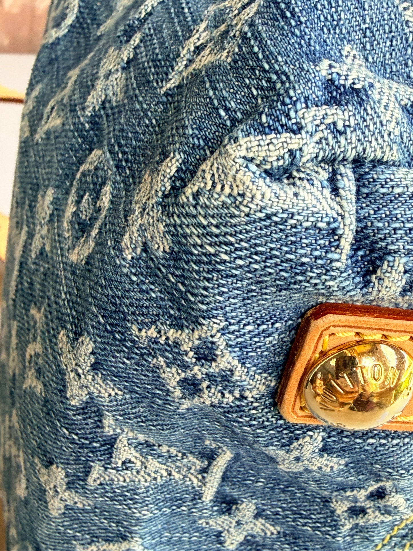 Louis Vuitton Baggy Handbag Denim PM	Blue 52384