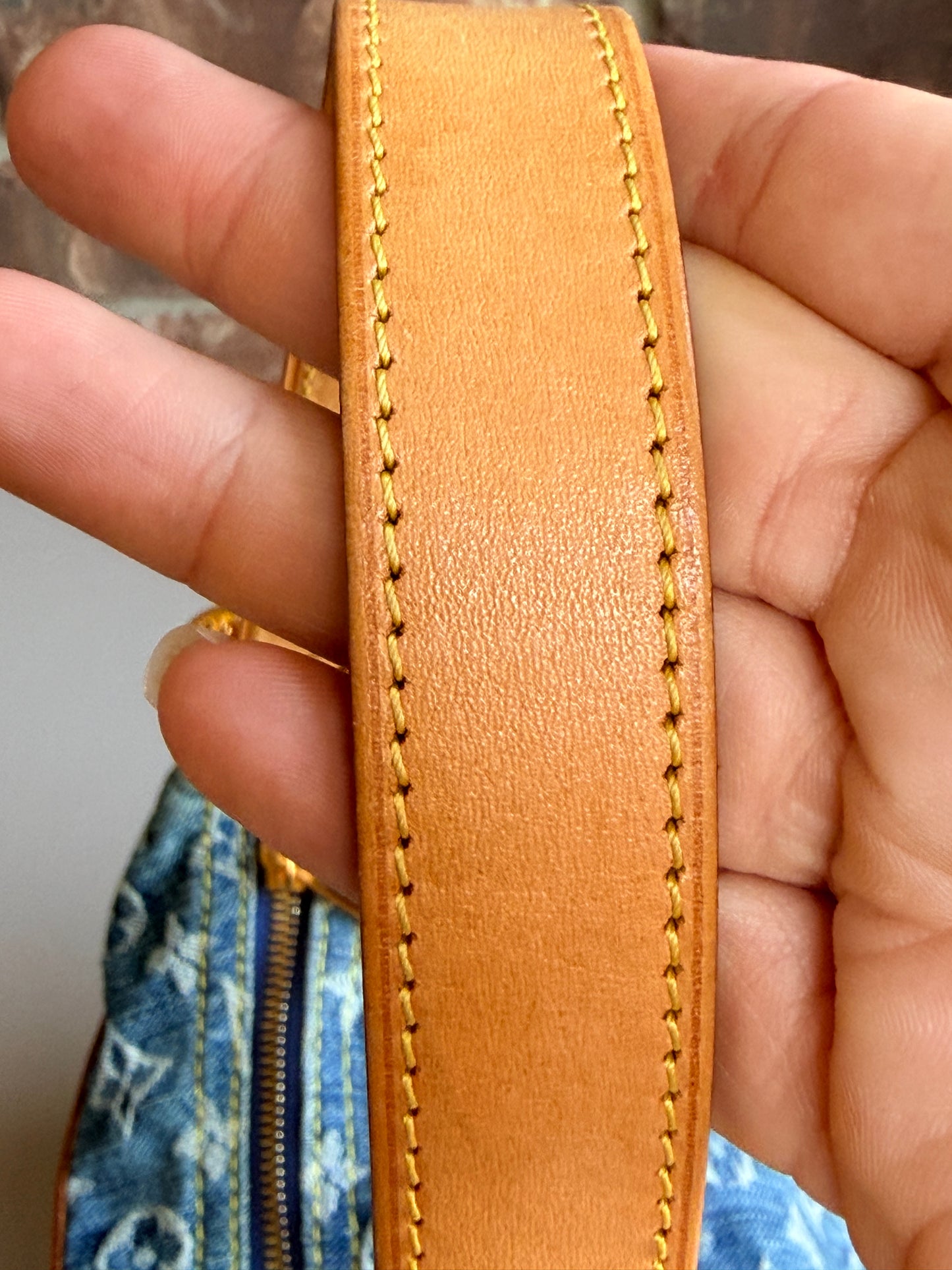 Louis Vuitton Baggy Handbag Denim PM	Blue 52384