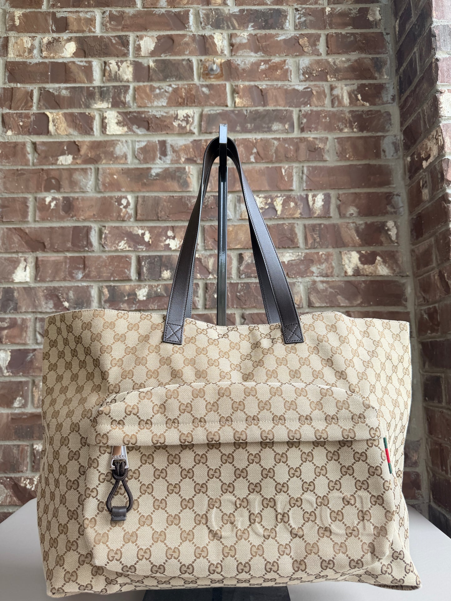 Gucci Front Pocket Debossed Logo Tote GG Canvas Large Brown 84843