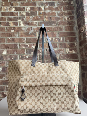Gucci Front Pocket Debossed Logo Tote GG Canvas Large Brown 84843