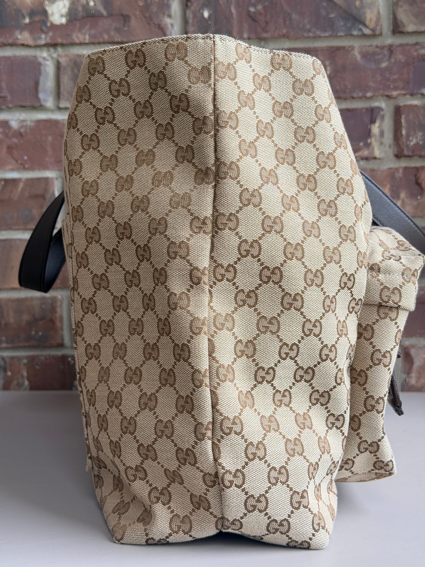 Gucci Front Pocket Debossed Logo Tote GG Canvas Large Brown 84843