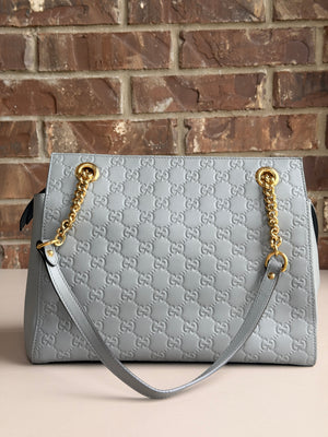Gucci Soft Signature Shoulder Bag Guccissima Leather Medium Grey	94384