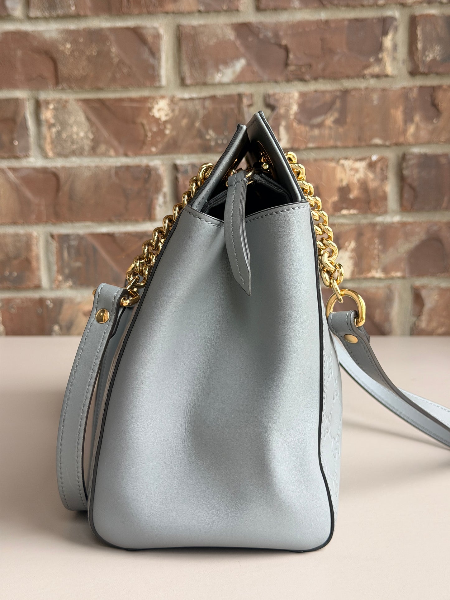 Gucci Soft Signature Shoulder Bag Guccissima Leather Medium Grey	94384