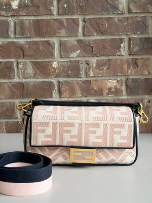 Fendi Baguette Zucca Embroidered Canvas Medium Pink 83746