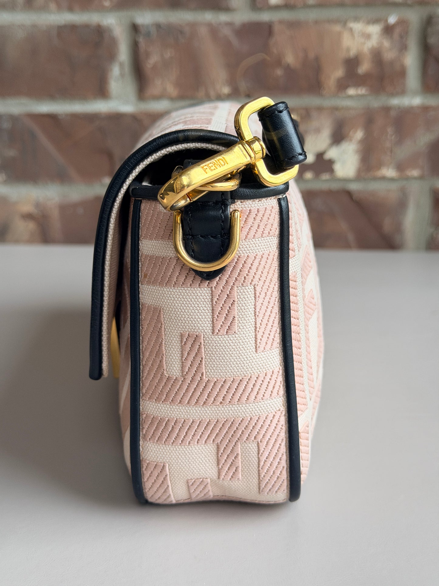 Fendi Baguette Zucca Embroidered Canvas Medium Pink 83746