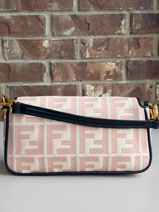 Fendi Baguette Zucca Embroidered Canvas Medium Pink 83746