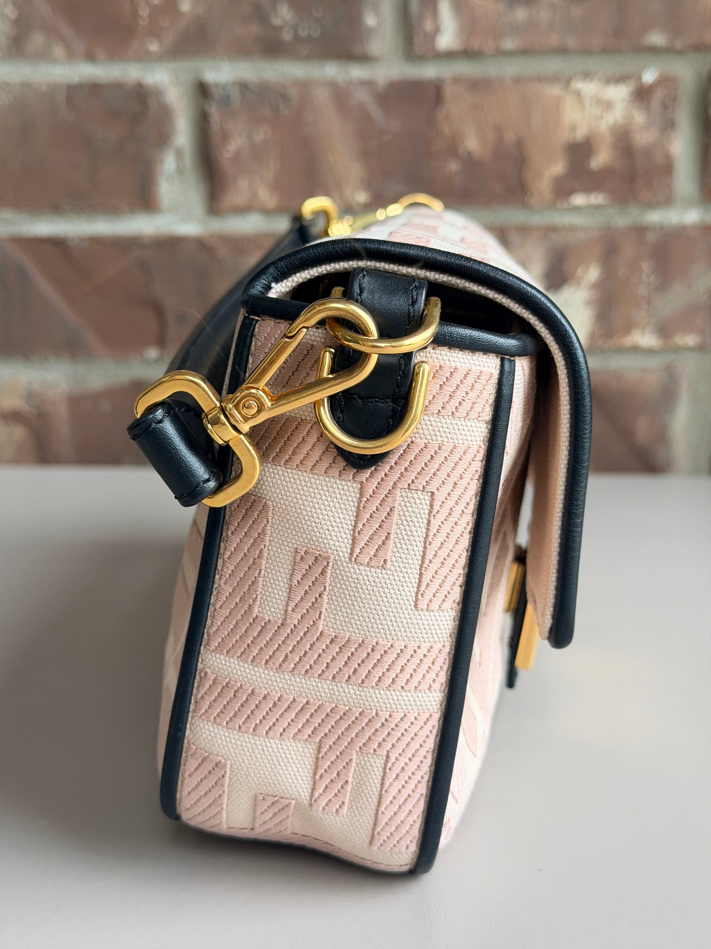 Fendi Baguette Zucca Embroidered Canvas Medium Pink 83746