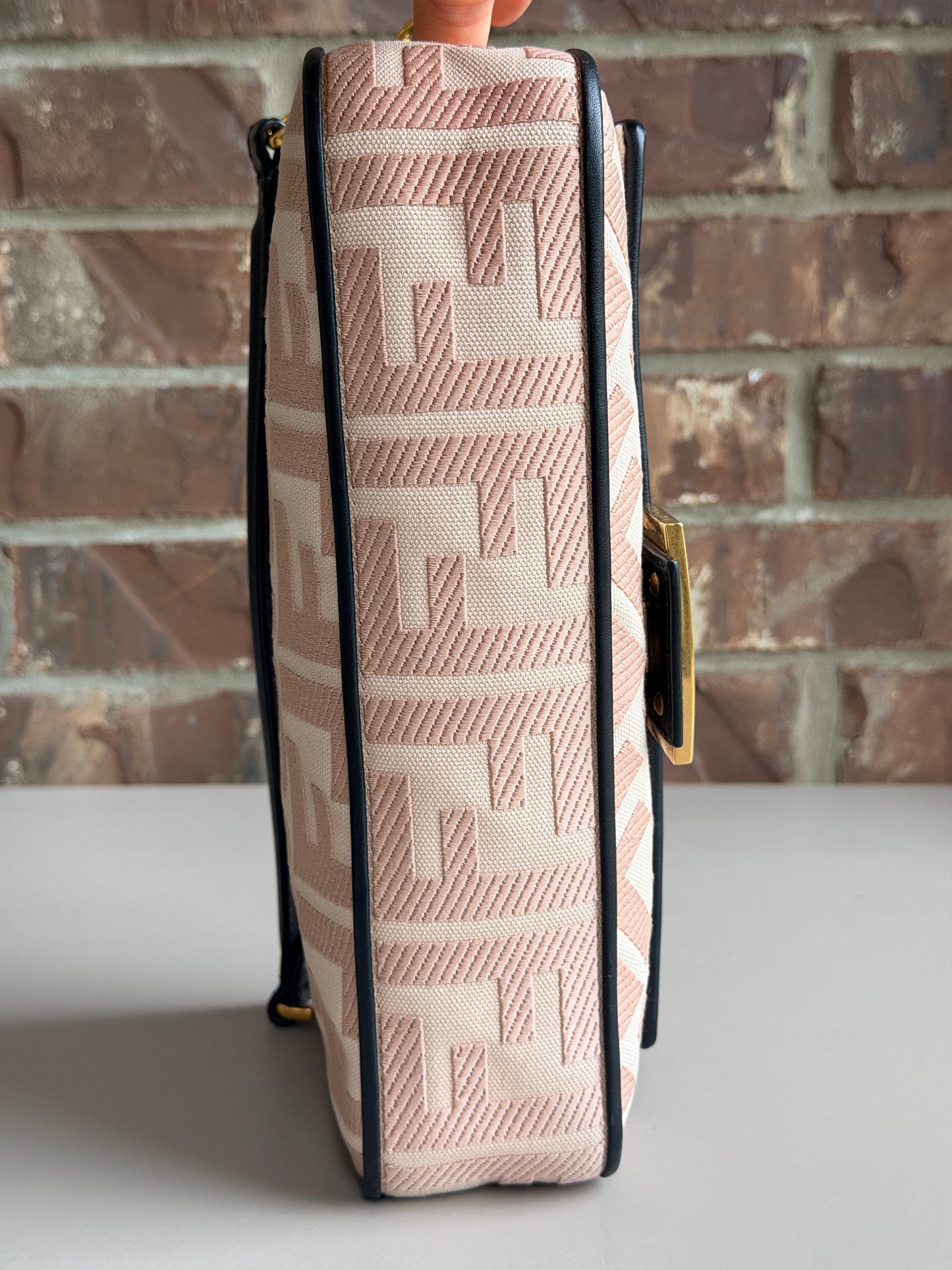 Fendi Baguette Zucca Embroidered Canvas Medium Pink 83746