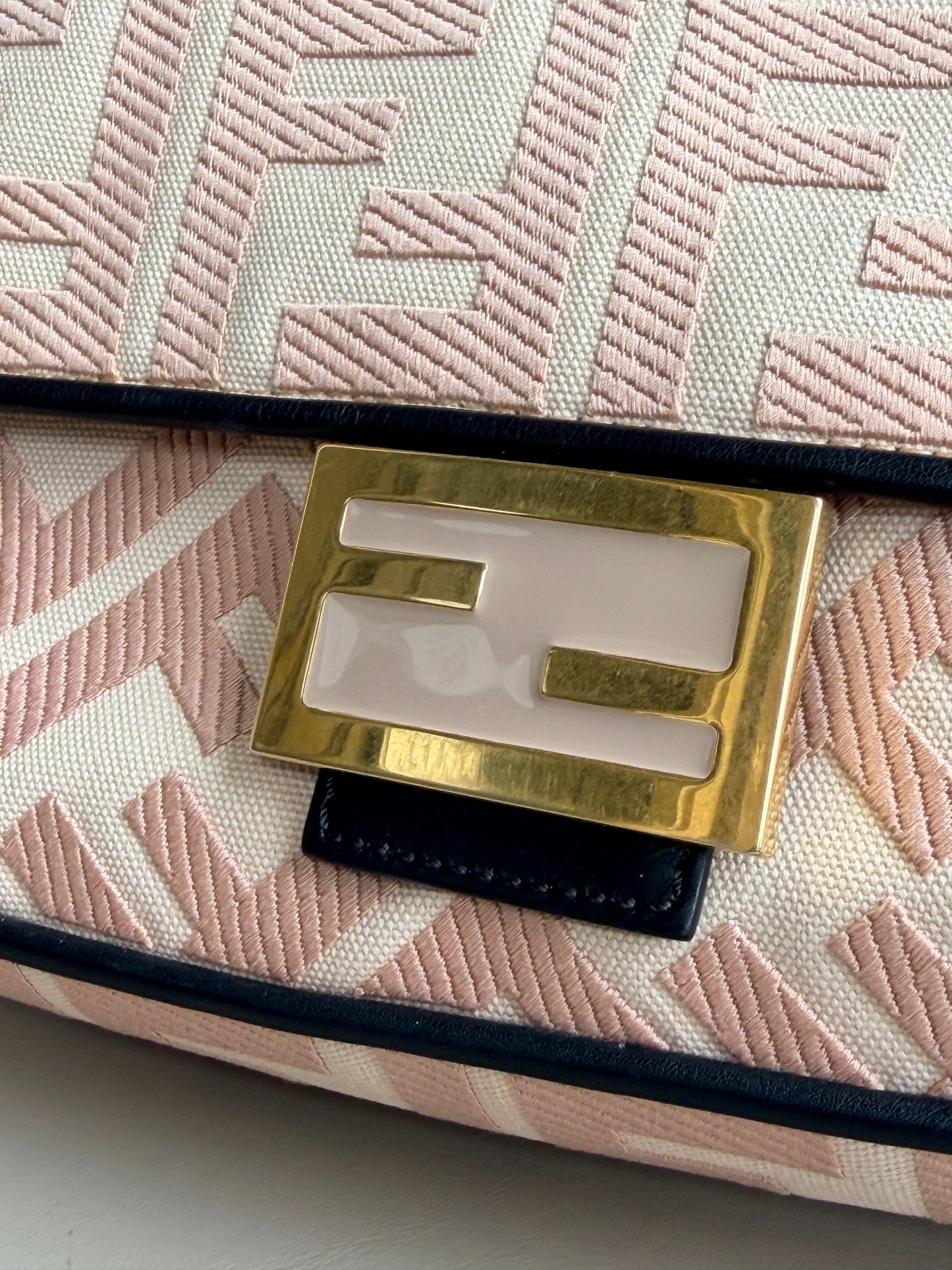 Fendi Baguette Zucca Embroidered Canvas Medium Pink 83746